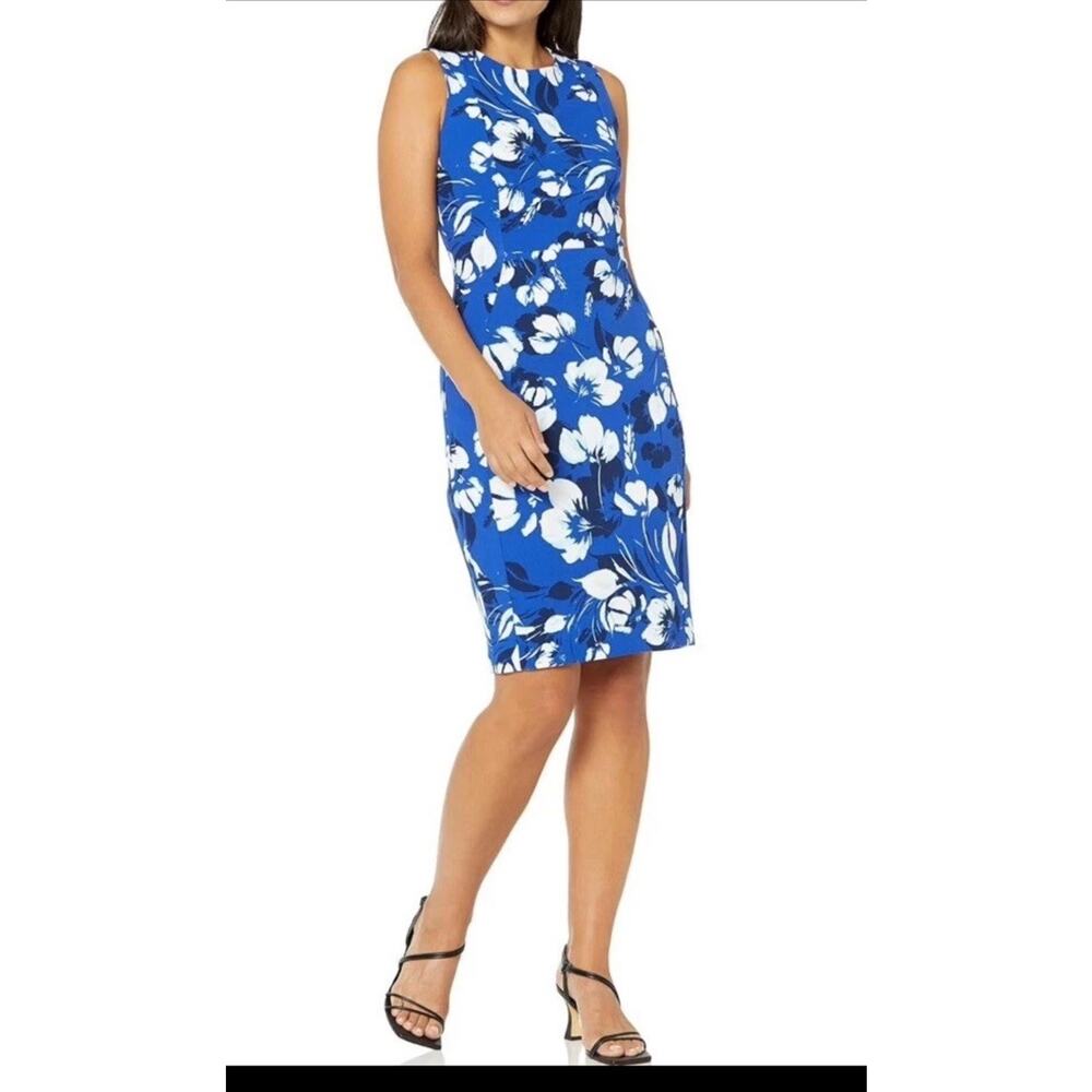 NWT Calvin Klein Women's Sleeveless Princess Seamed Sheath Size 6 Blue Floral